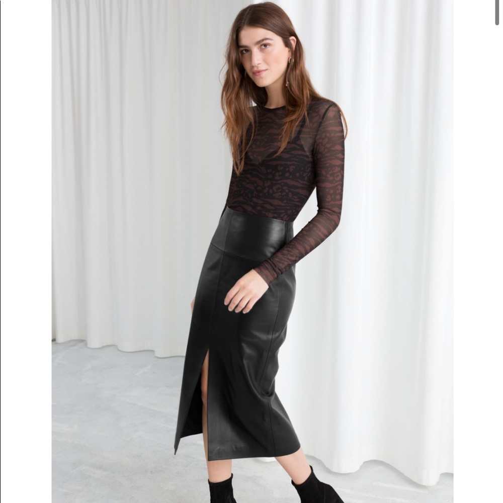 & Other Stories Front Slit Leather Midi Skirt size 2
